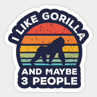 I Like Gorilla and Maybe 3 People, Retro Vintage Sunset with Style Old Grainy Grunge Texture Sticker